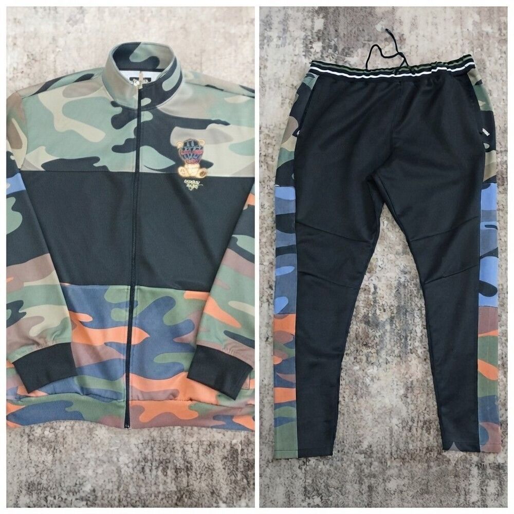 BKYS Stickup Artist Men’s 2-Piece Camo Tracksuit Set Black Orange Blue Size 4XL